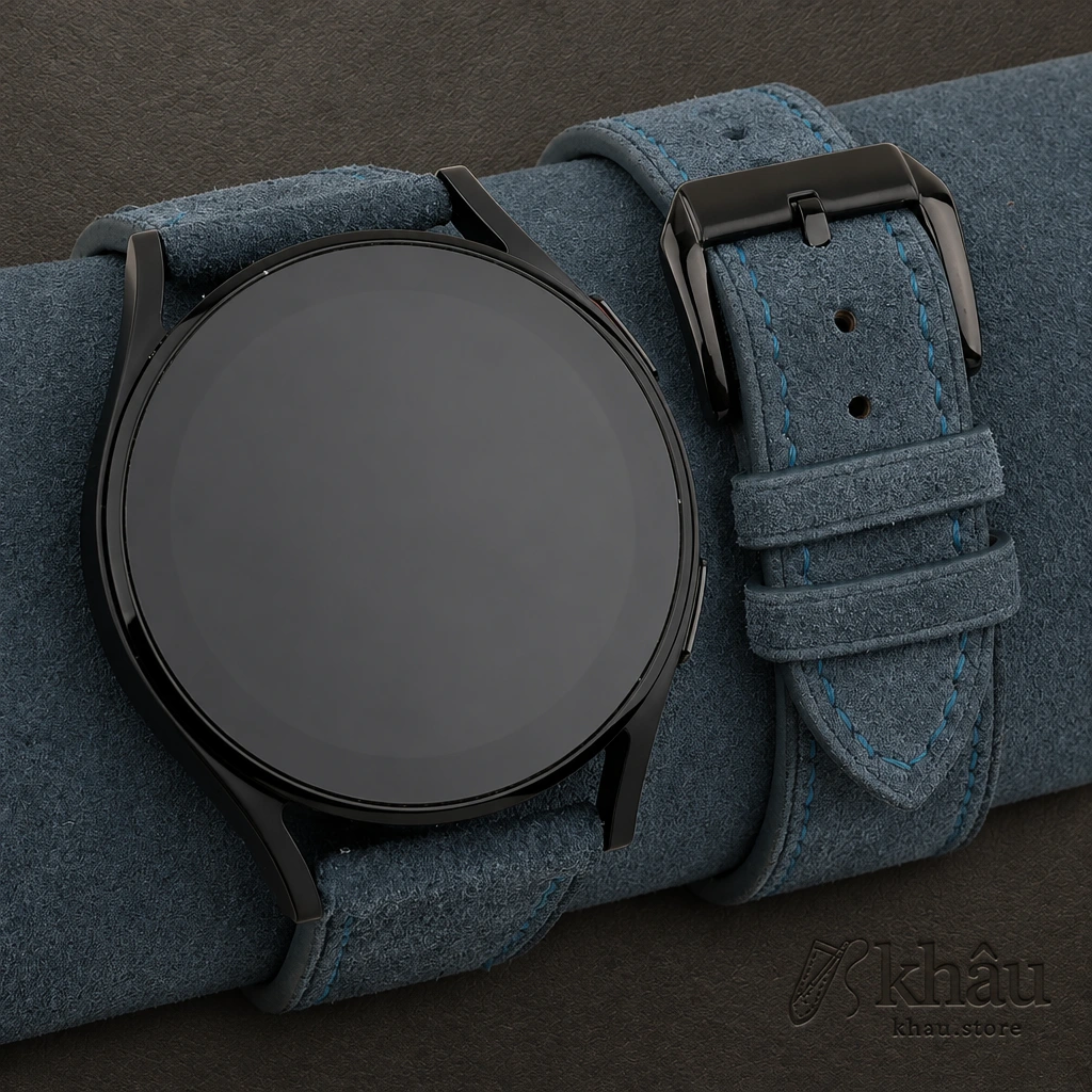 Jean Blue Suede Leather Samsung Watch Band — front view