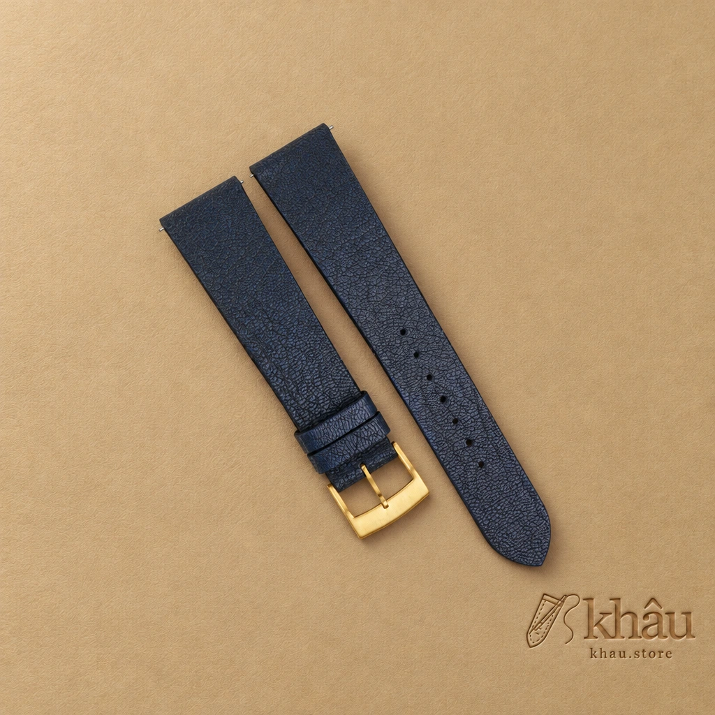 Vintage Navy Alran Fat Nat Cherve Goat Leather Watch Strap — front view