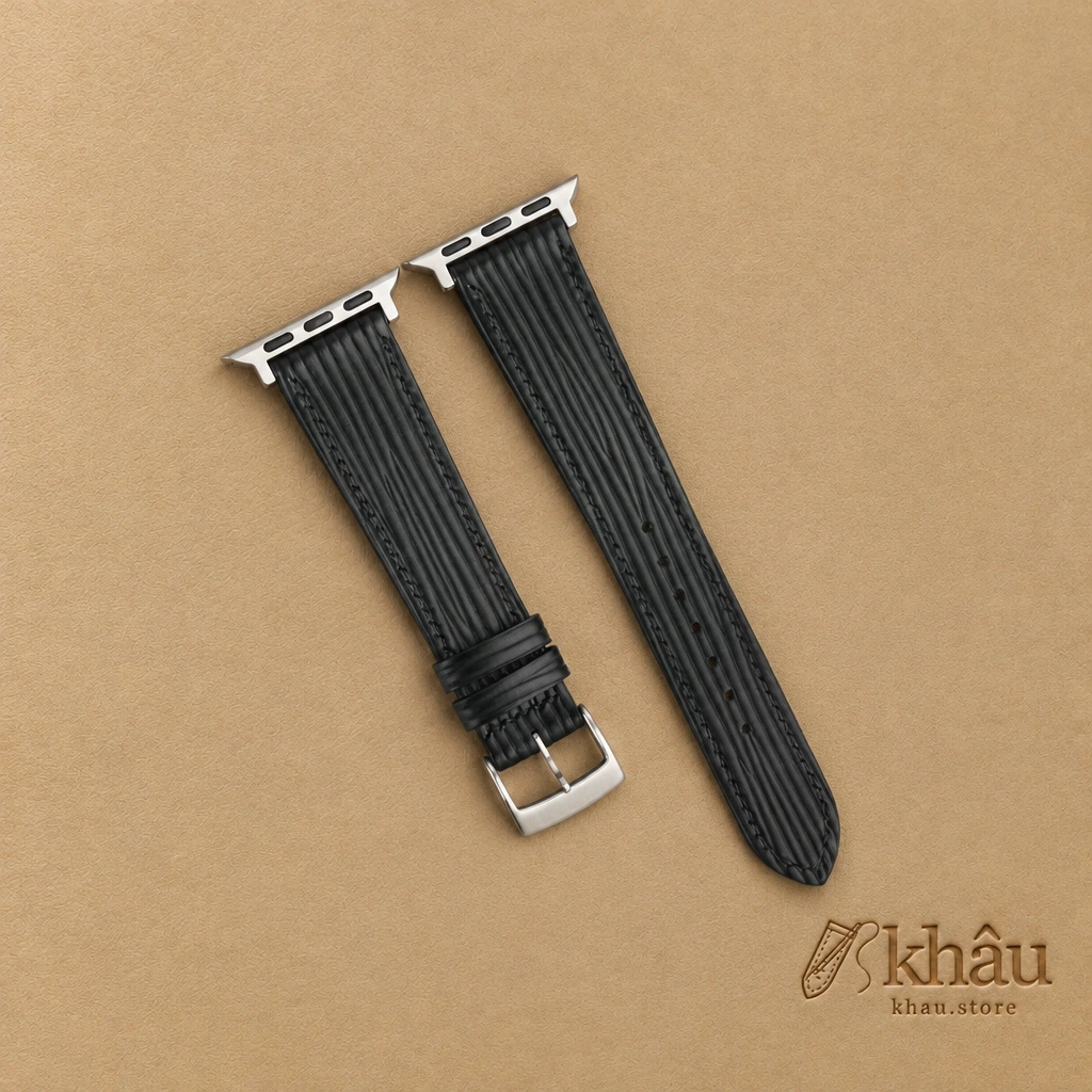 Black Epi Leather Apple Watch Band — front view