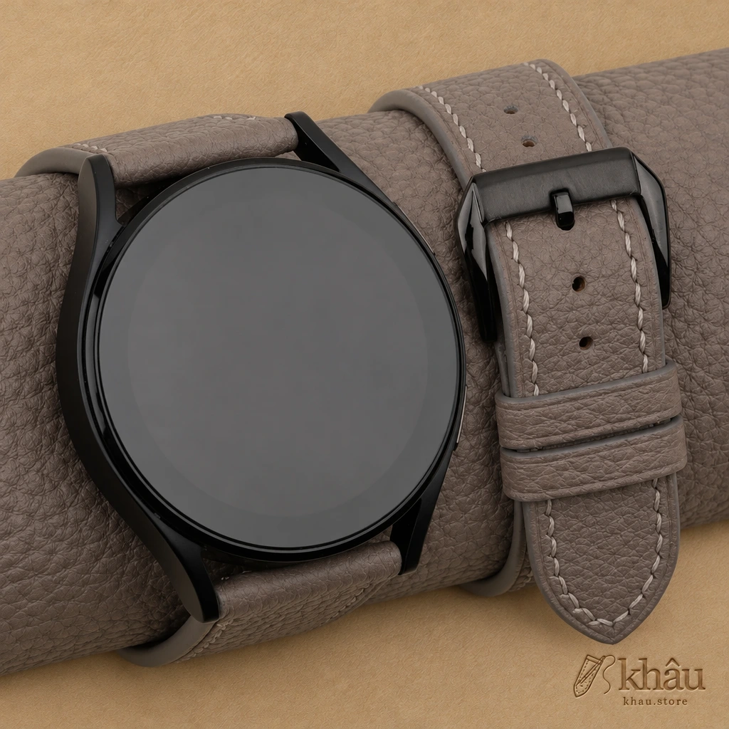 Cement Togo Leather Samsung Watch Band — front view