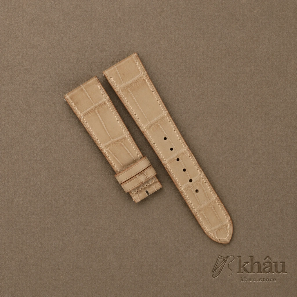 Beige Alligator Leather Watch Strap — front view