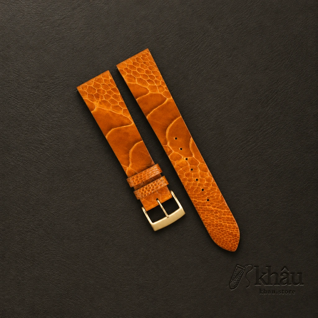Vintage Cognac Ostrich Leg Leather Watch Strap — front view