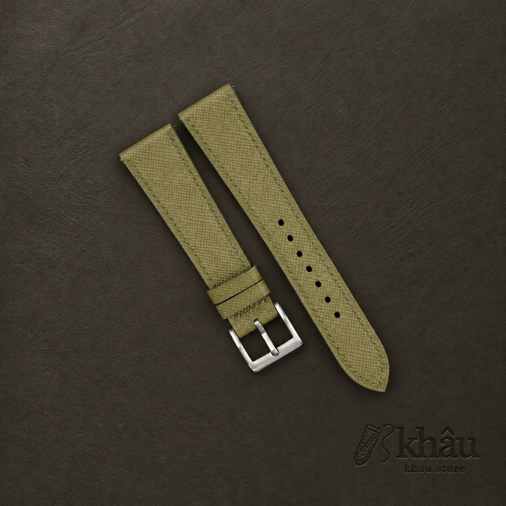 Olive Saffiano Leather Watch Strap — front view