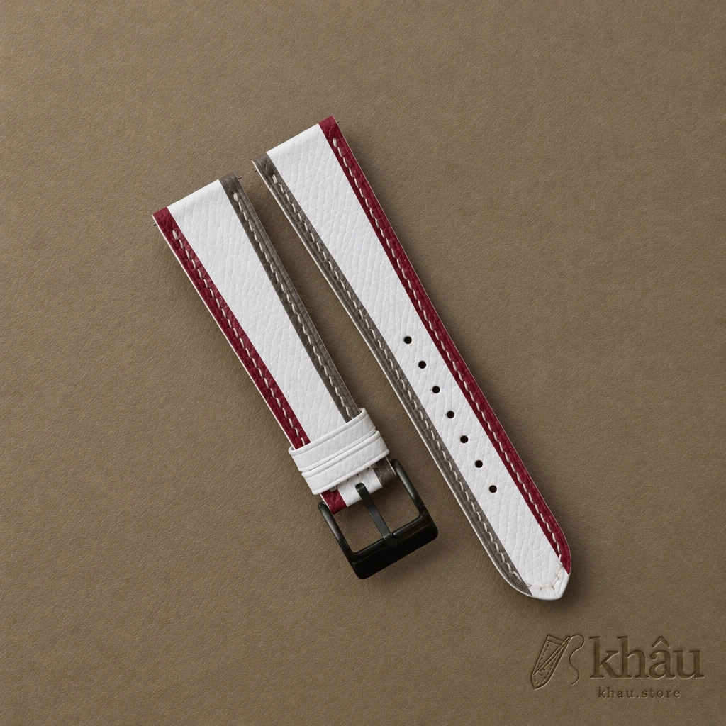 Tricolor White Epsom Leather Watch Strap — front view