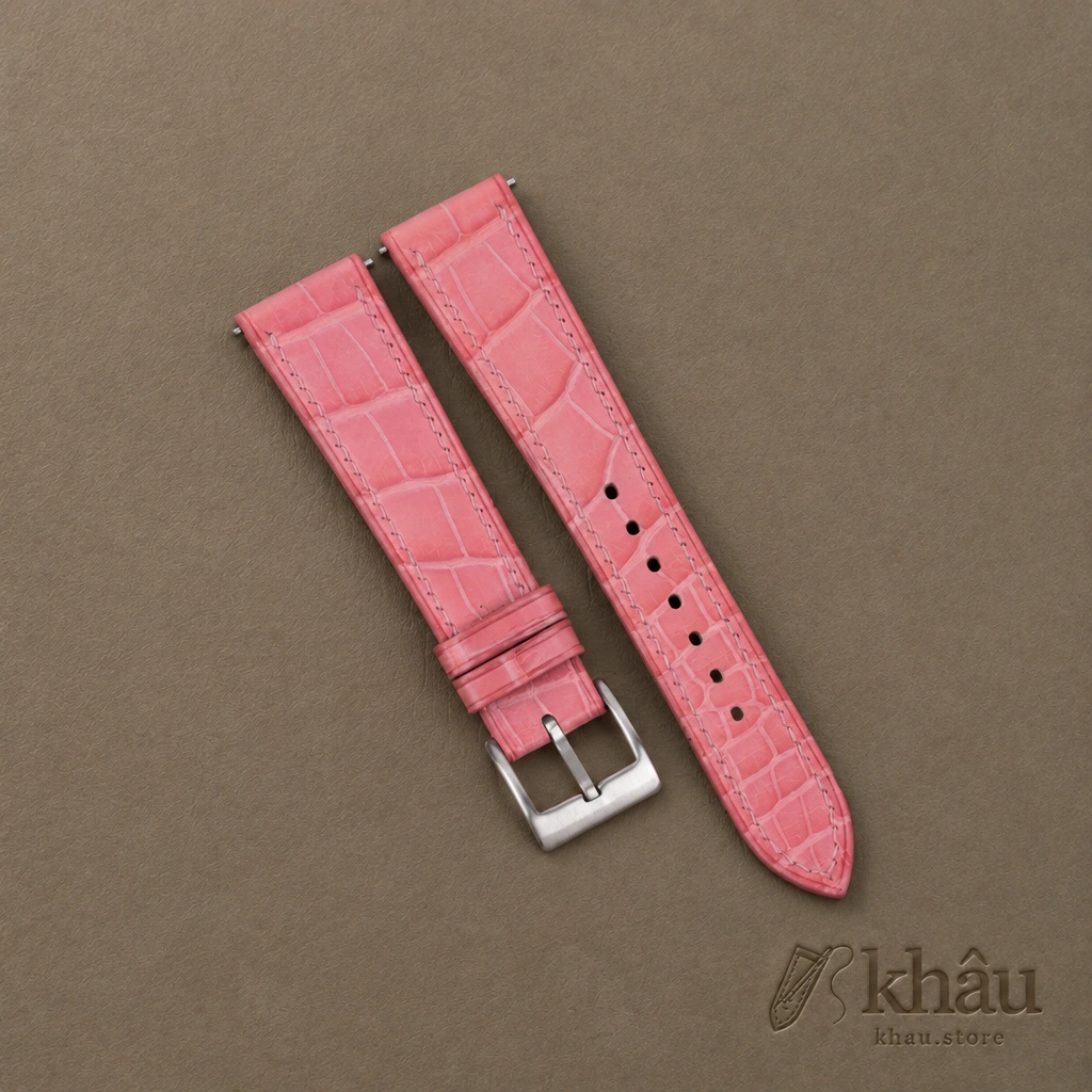 Pink Alligator Leather Watch Strap — front view