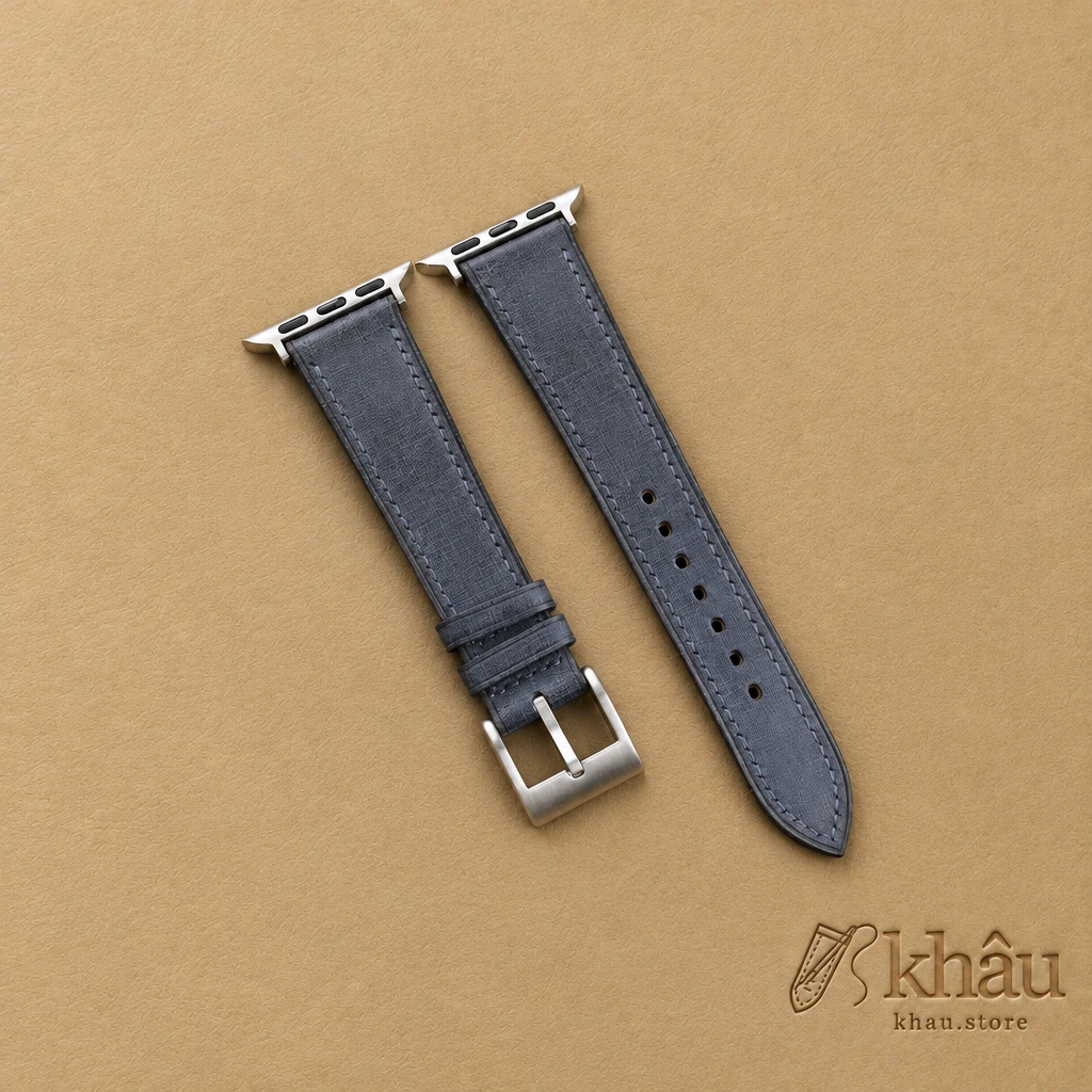 Navy Babele Leather Apple Watch Band — front view