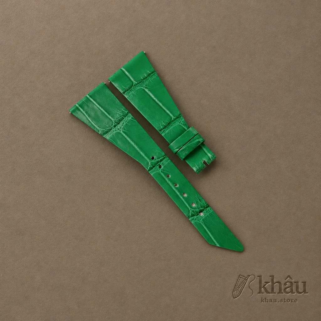 Asymmetric Light Green Alligator Leather Watch Strap — front view