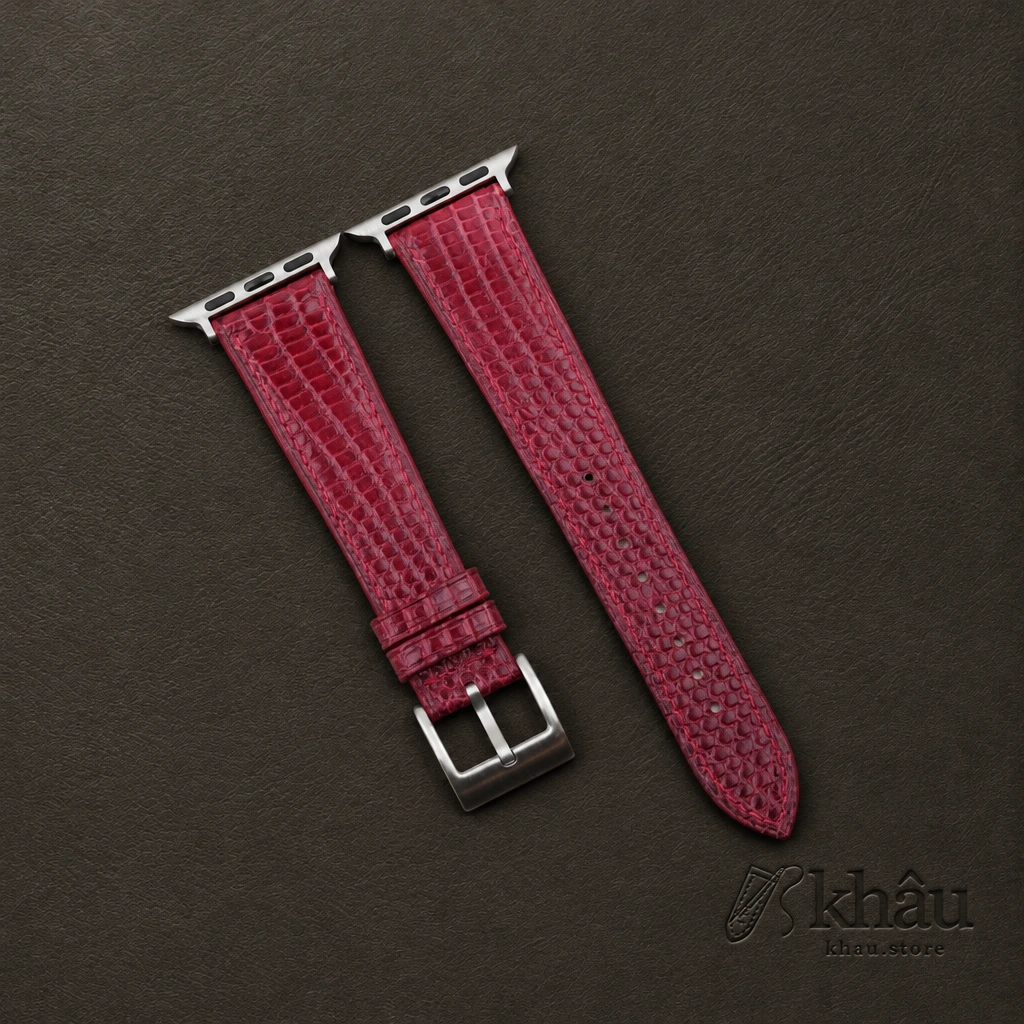 Red Lizard Leather Apple Watch Band — front view