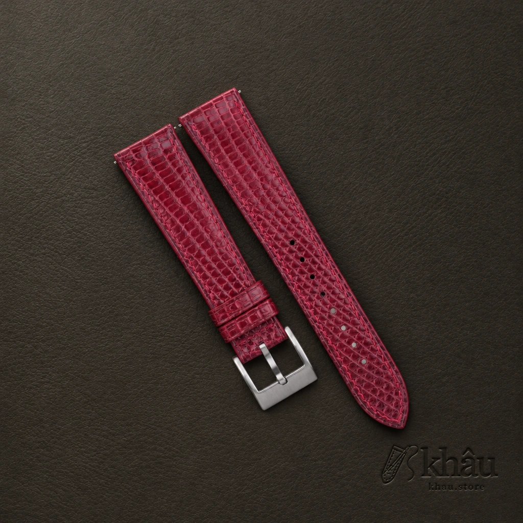 Red Lizard Leather Watch Strap — front view