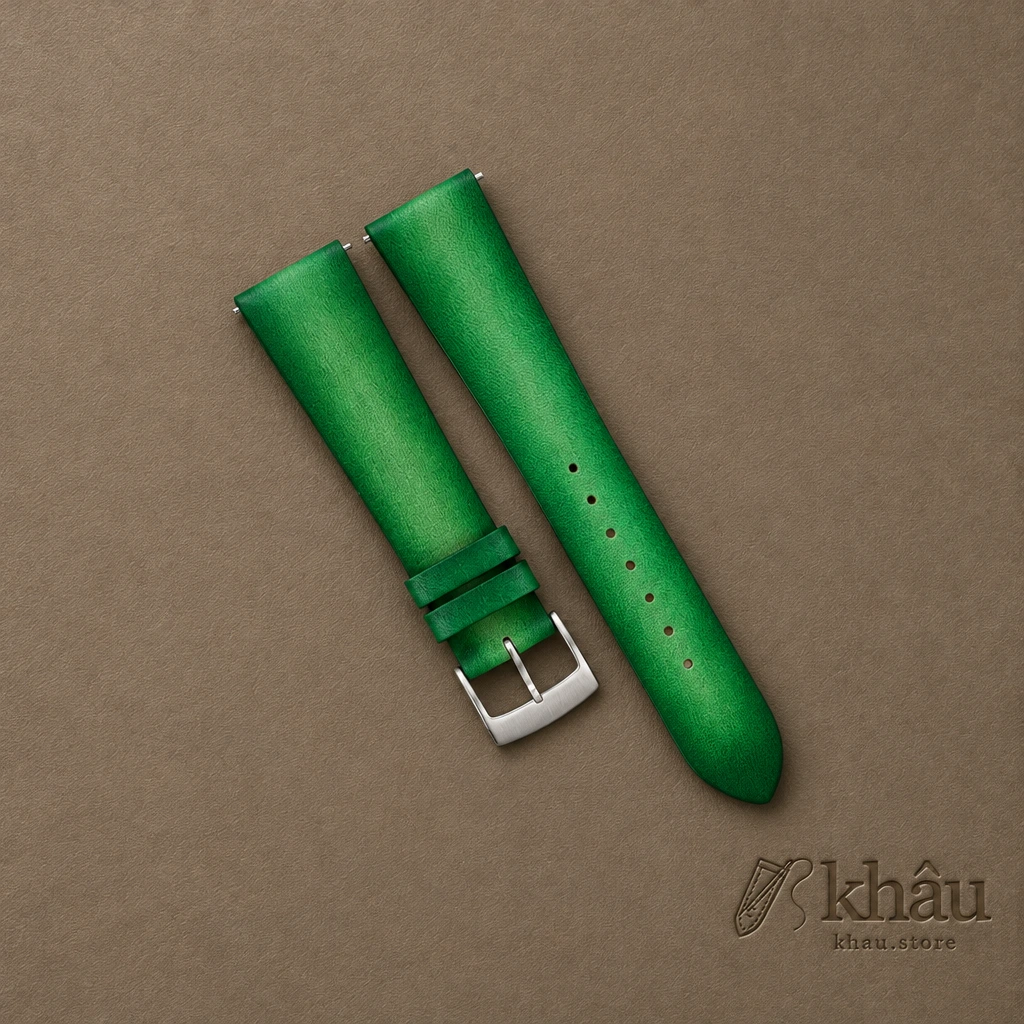Patina Light Green Vegetable Tanned Leather Watch Strap — front view