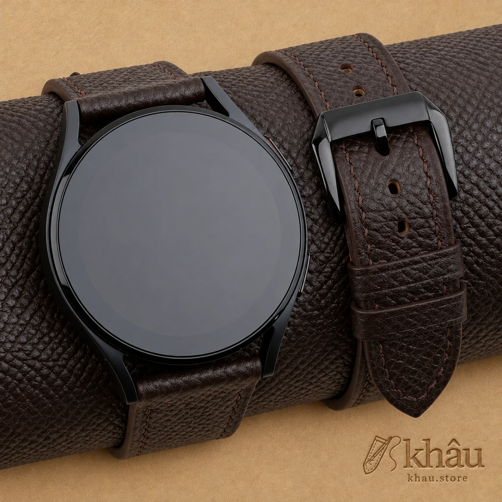 Dark Brown Epsom Leather Samsung Watch Band — front view