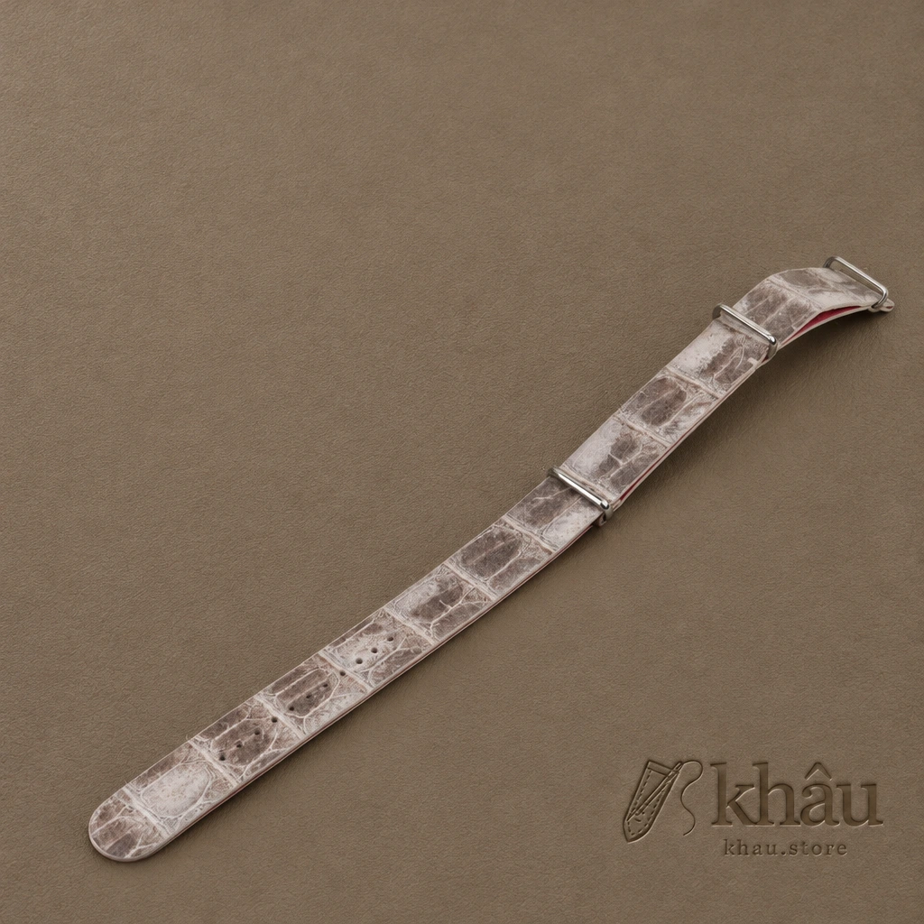 NATO Himalayan Alligator Lining Pink Alligator Round Scales Leather Watch Strap — front view