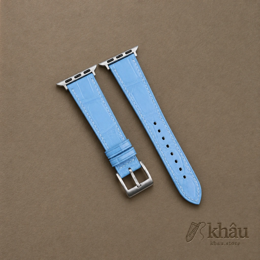 Miami Blue Alligator Leather Apple Watch Band — front view