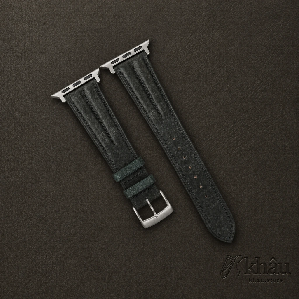 Double Padded Aquamarine Blue Habana Leather Apple Watch Band — front view