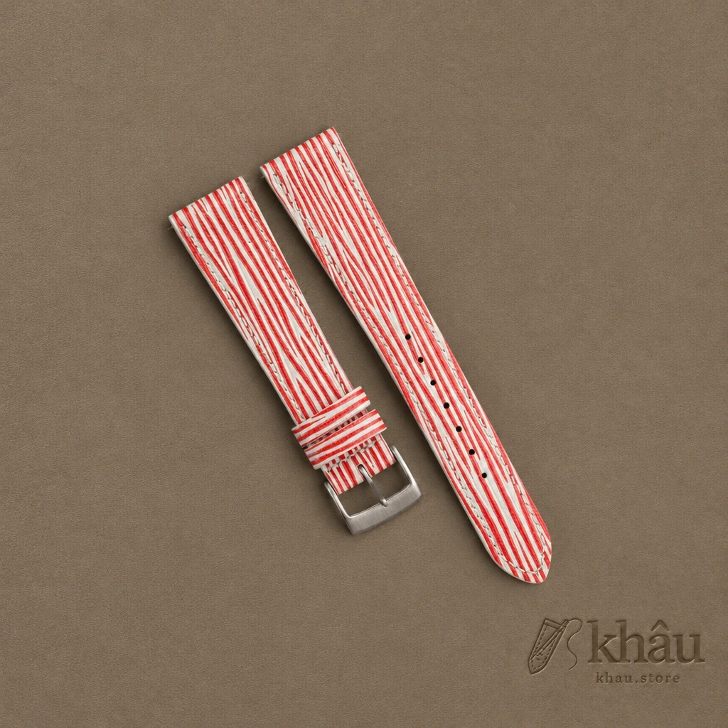 Red White Epi Leather Watch Strap — front view