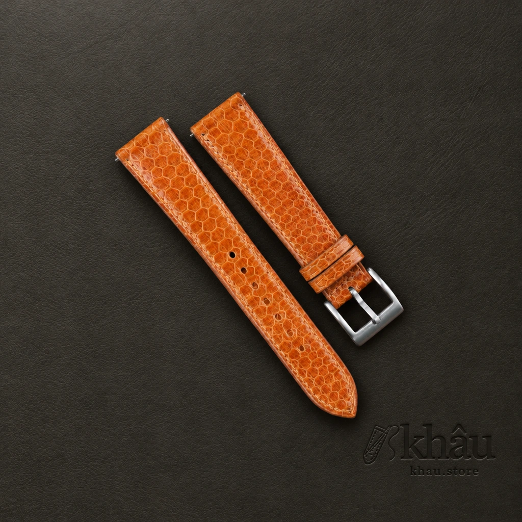 Cognac Snake Sea Leather Watch Strap — front view