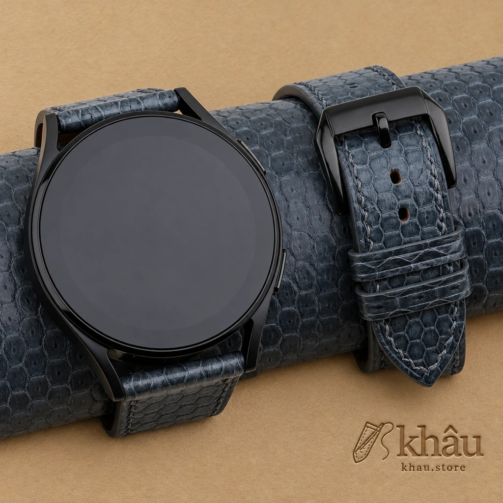 Grey Snake Sea Leather Samsung Watch Band — front view