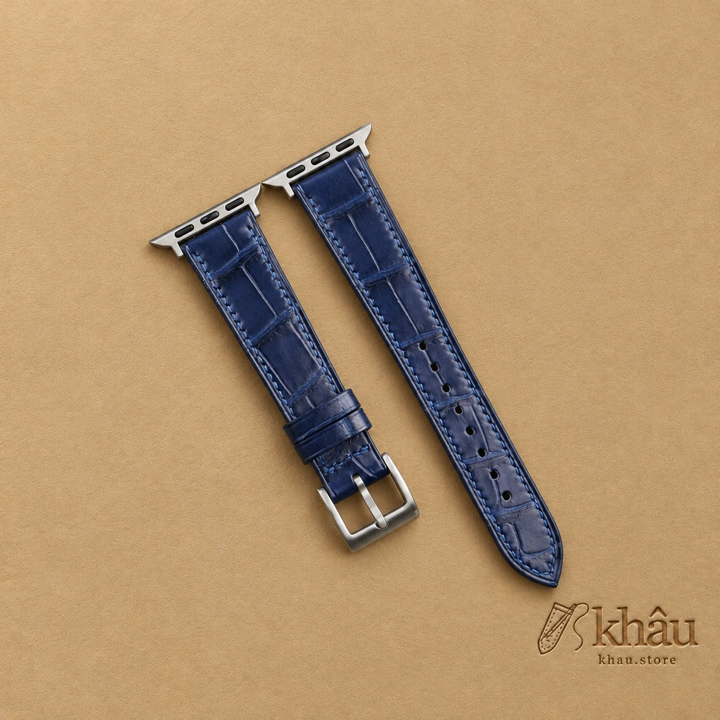 Dark Blue Alligator Leather Apple Watch Band — front view