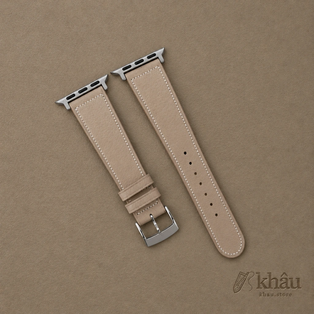 Micro Stitch Beige Peccary Leather Apple Watch Band — front view
