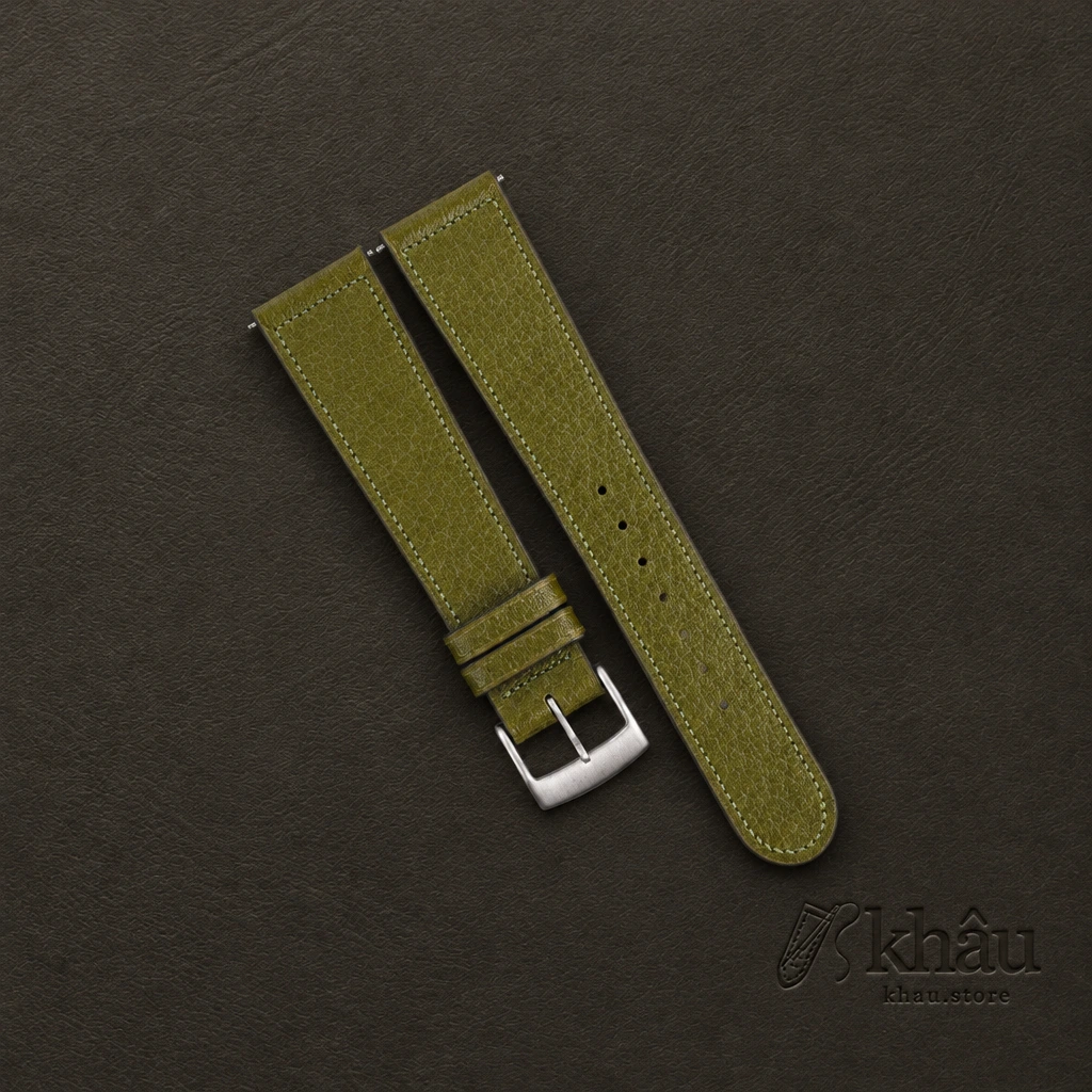 Micro Stitch Light Olive Peccary Leather Watch Strap — front view