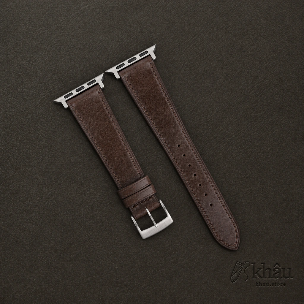 Umber Brown Box Calf Leather Apple Watch Band — front view