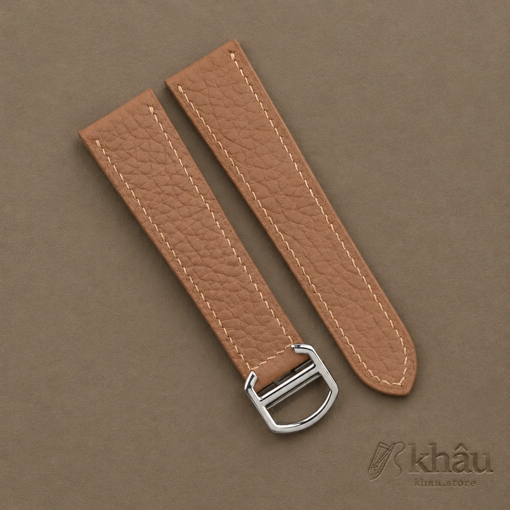 Beige Togo Leather Single Folding Watch Strap — front view