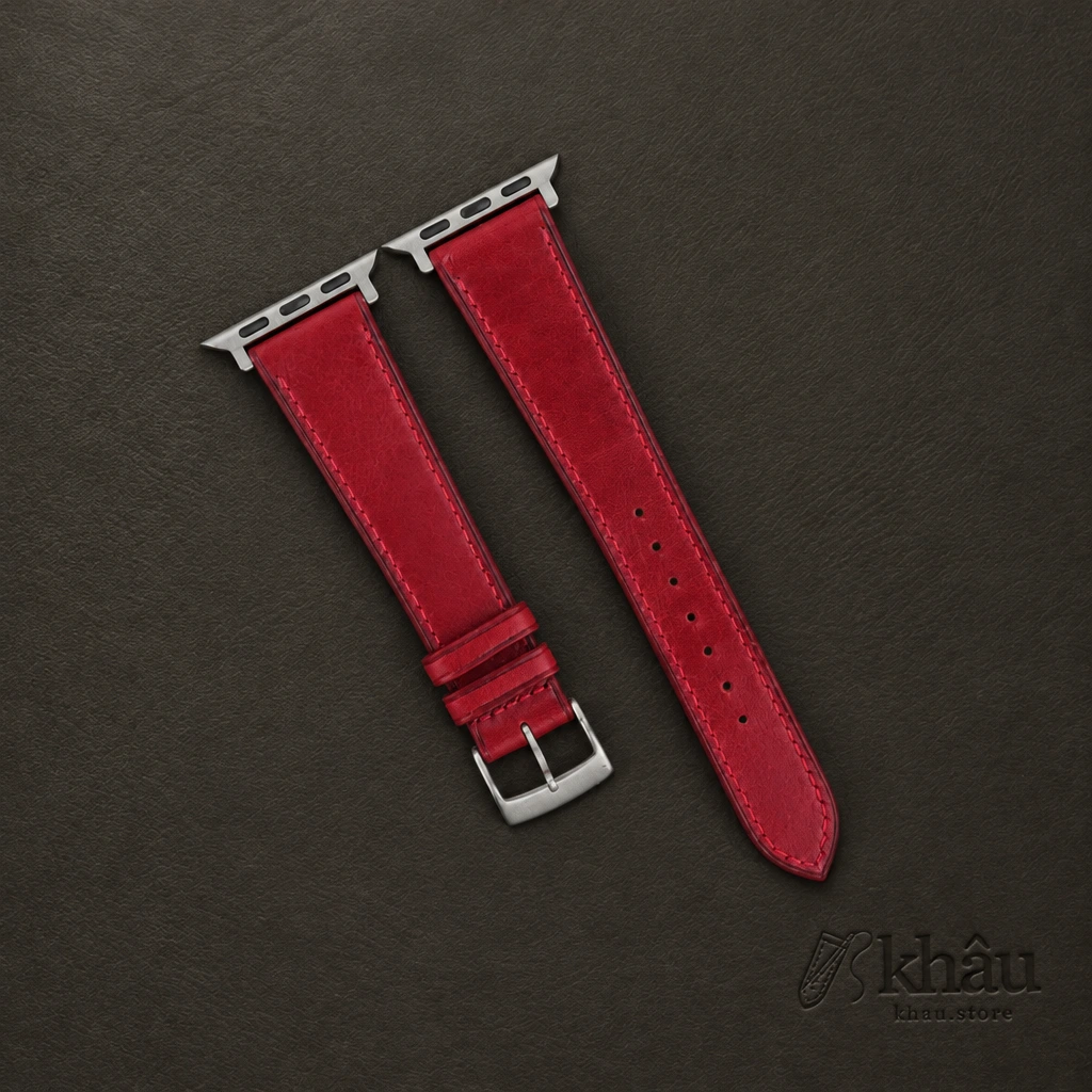 Red Vachetta Leather Apple Watch Band — front view