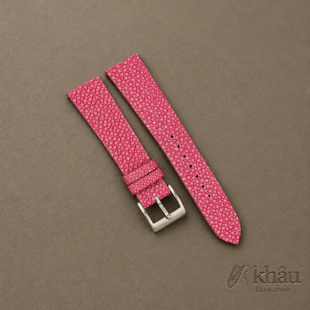 Vintage Pink Stingray Leather Watch Strap — front view