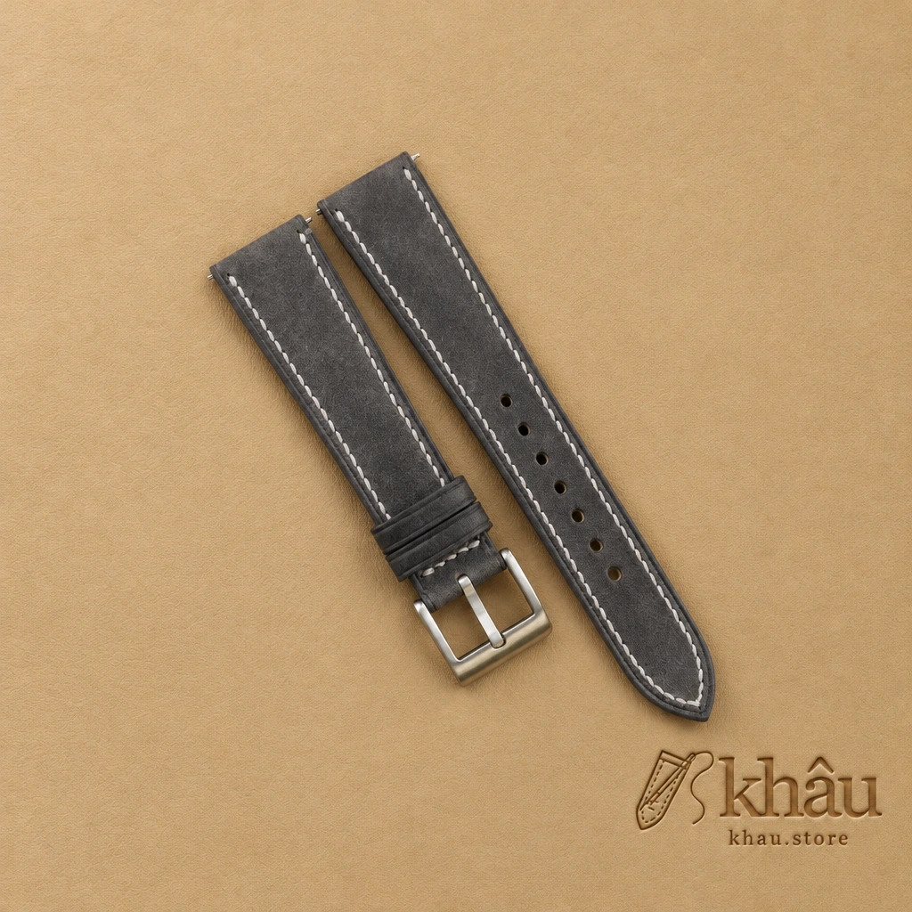 Black Maya Vegetable Tanned Calfskin Leather Watch Strap — front view