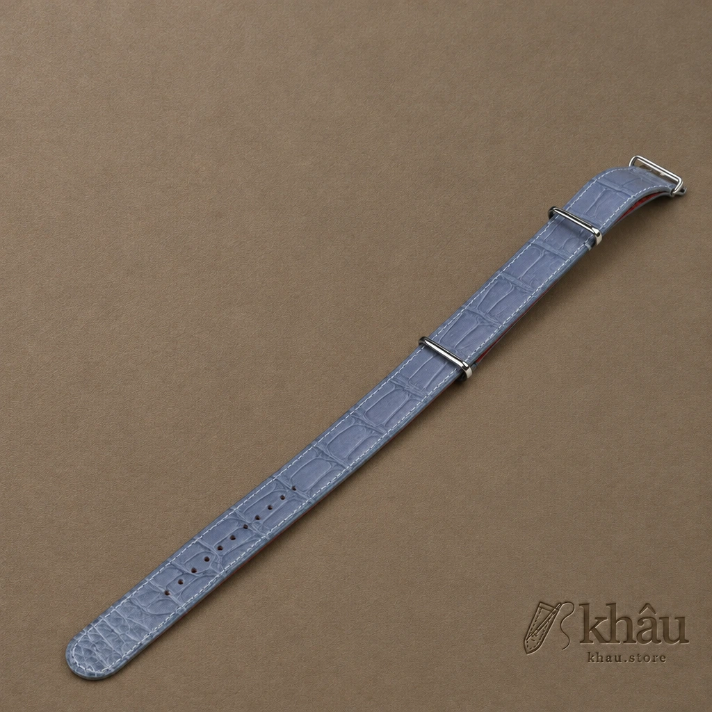 NATO Light Water Alligator Lining Pink Alligator Round Scales Leather Watch Strap — front view