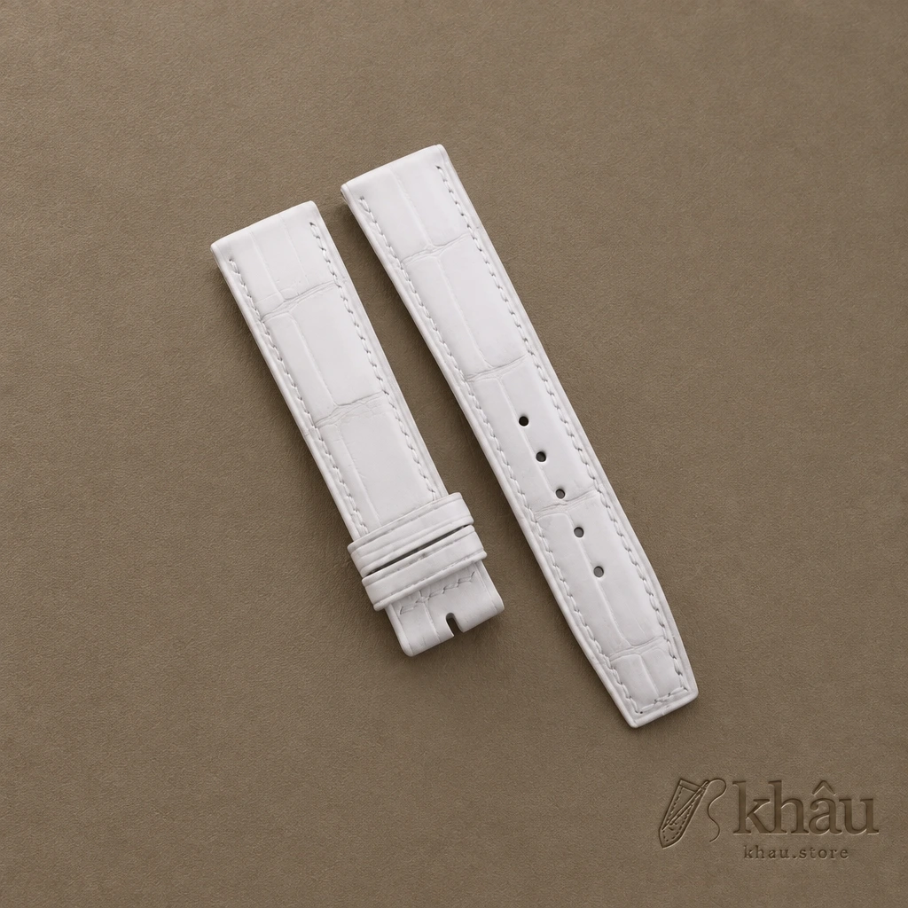 White Alligator Leather Watch Strap (Pilot Tip Shape) — front view