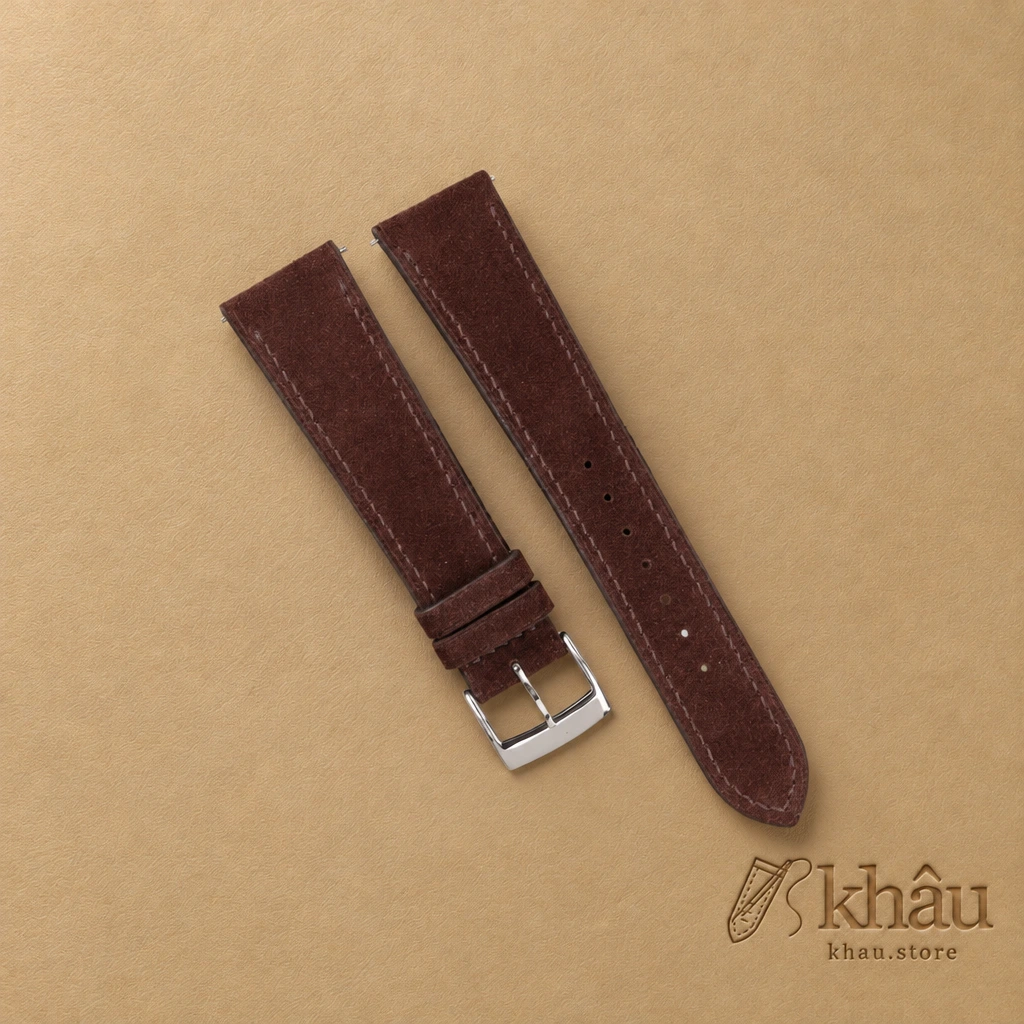 Dark Brown Suede Leather Watch Strap — front view