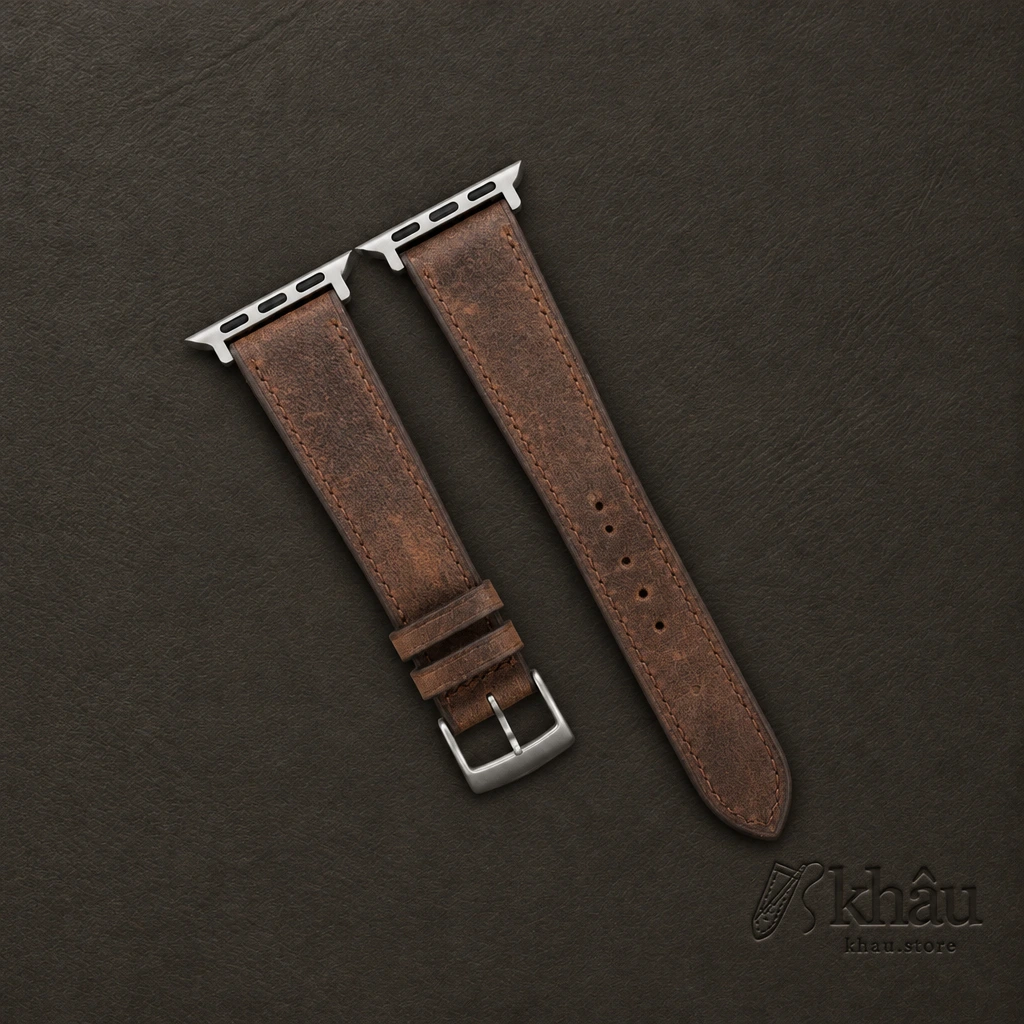 Brown Crazy Horse Leather Apple Watch Band — front view