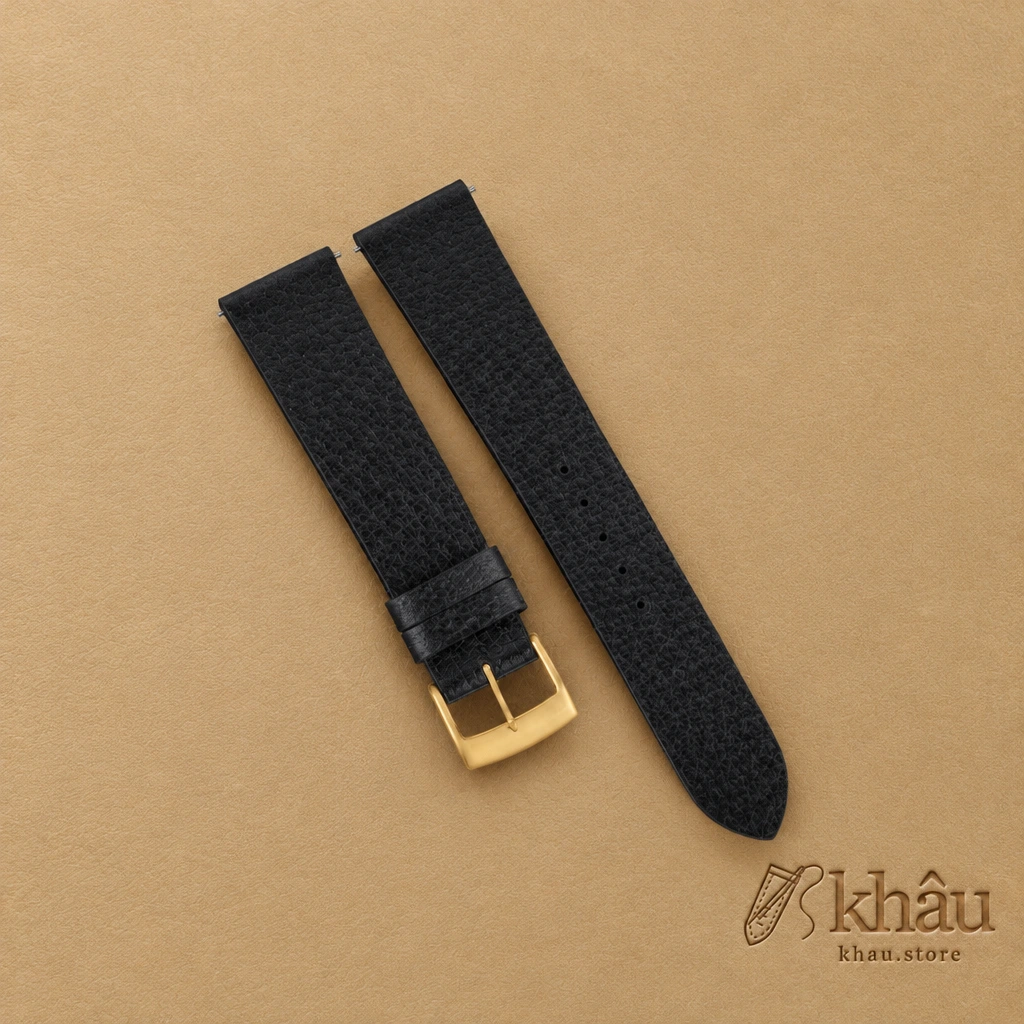 Vintage Black Peccary Leather Watch Strap — front view
