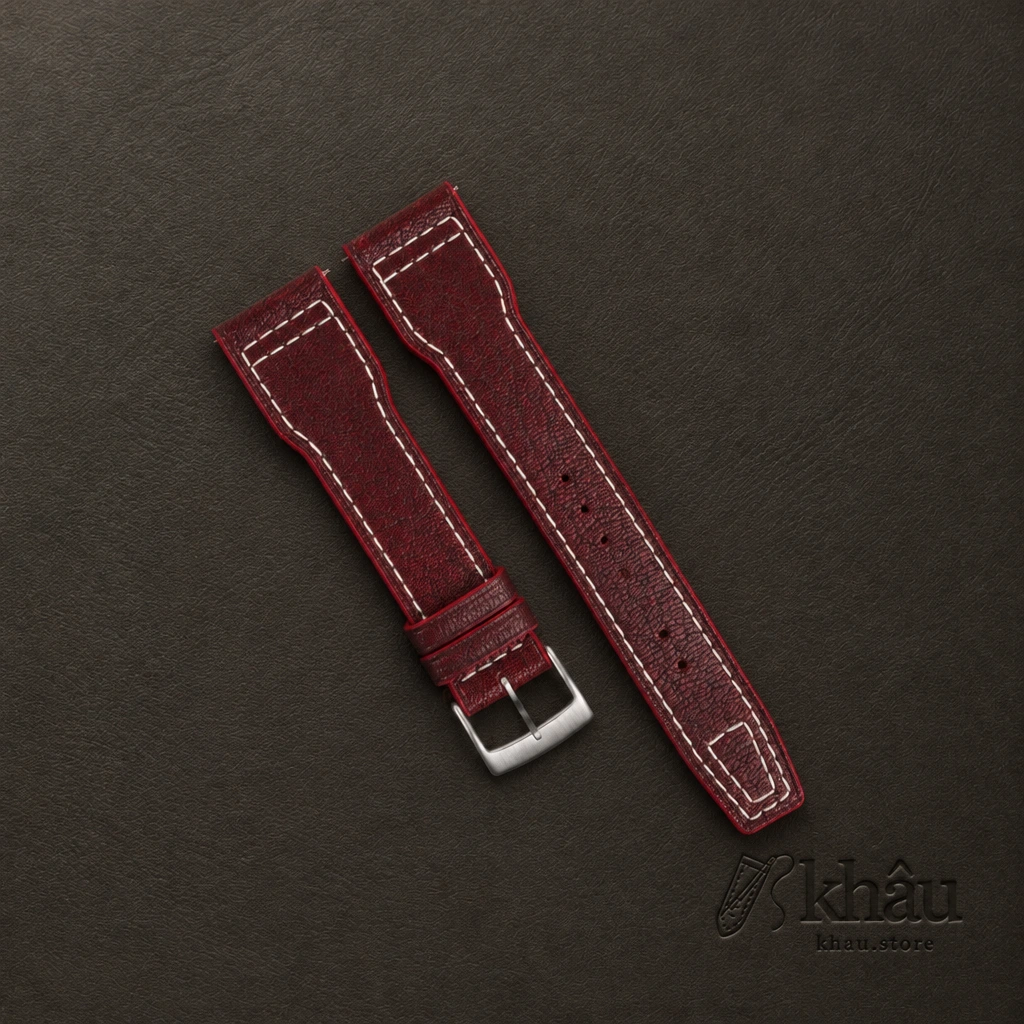 Pilot Red Alran Fat Nat Chevre Goat Leather Watch Strap — front view