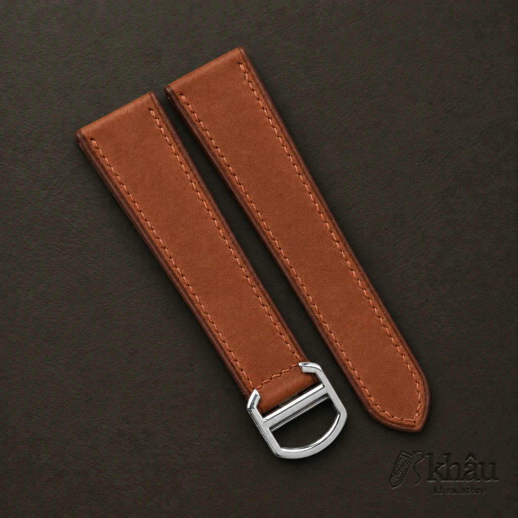 Golden Brown Smooth Calf Leather Single Folding Watch Strap — front view