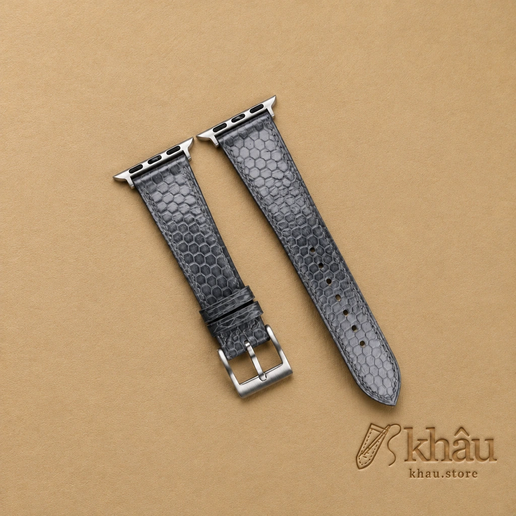 Grey Snake Sea Leather Apple Watch Band — front view