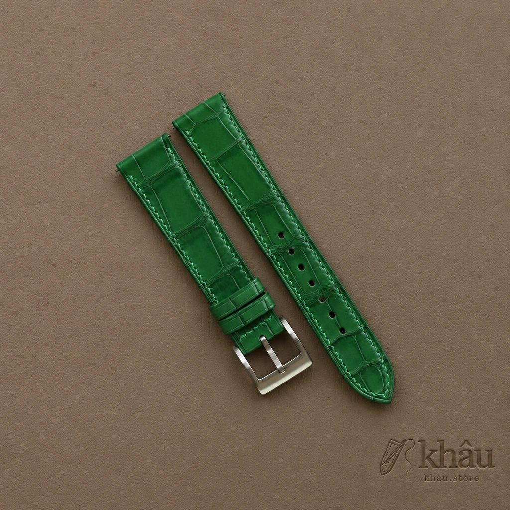 Light Green Alligator Leather Watch Strap — front view