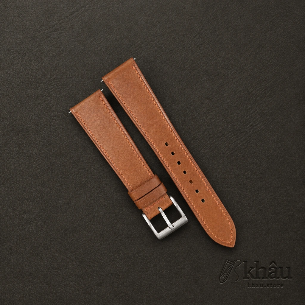 Brown Smooth Calf Leather Watch Strap — front view