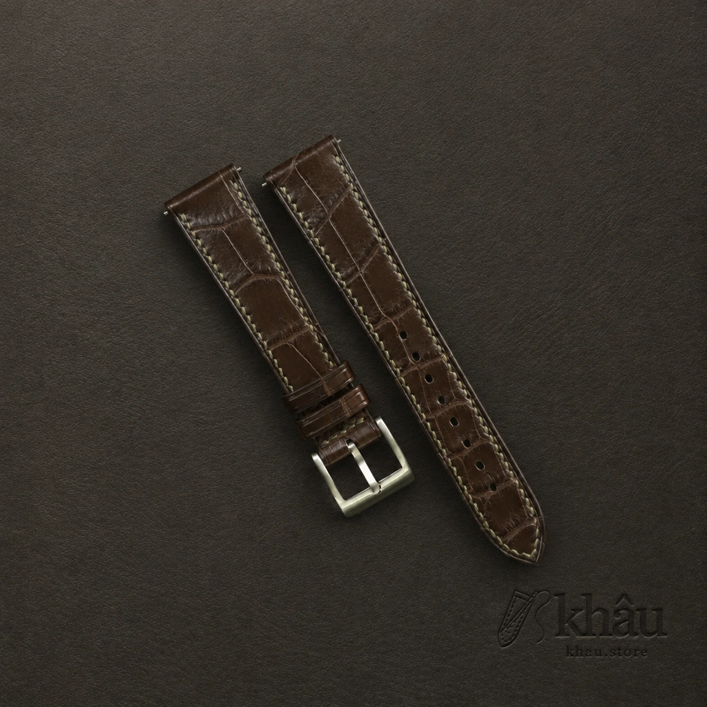 Dark Olive Alligator Leather Watch Strap — front view