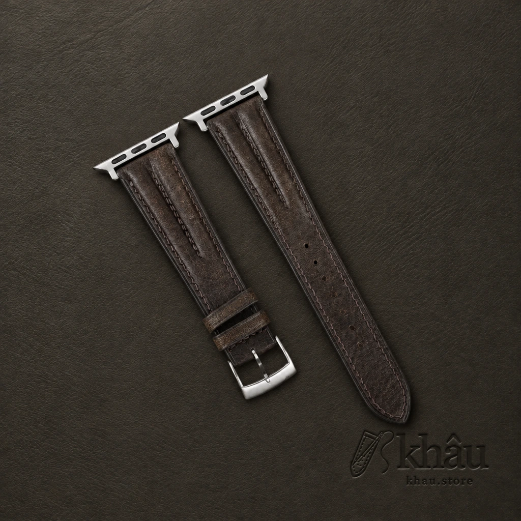 Double Padded Umber Brown Habana Leather Apple Watch Band — front view