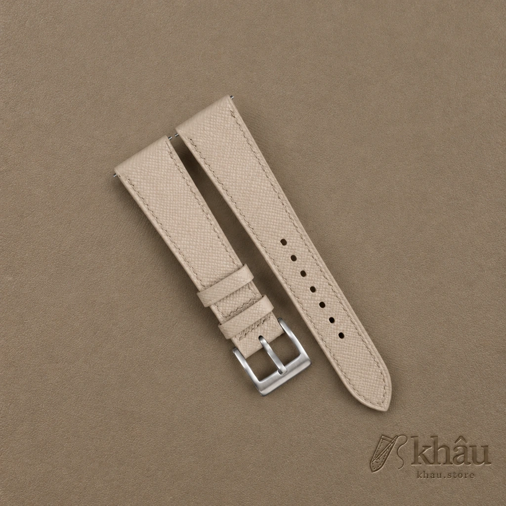 Cream Saffiano Leather Watch Strap — front view