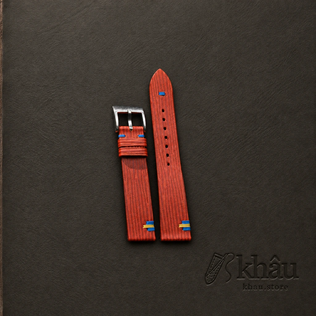 Orange Calfskin Leather Ukraine Flag Watch Strap — front view