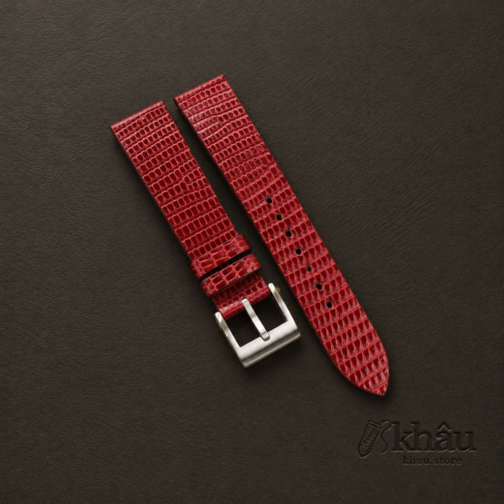 Vintage Red Lizard Leather Watch Strap — front view