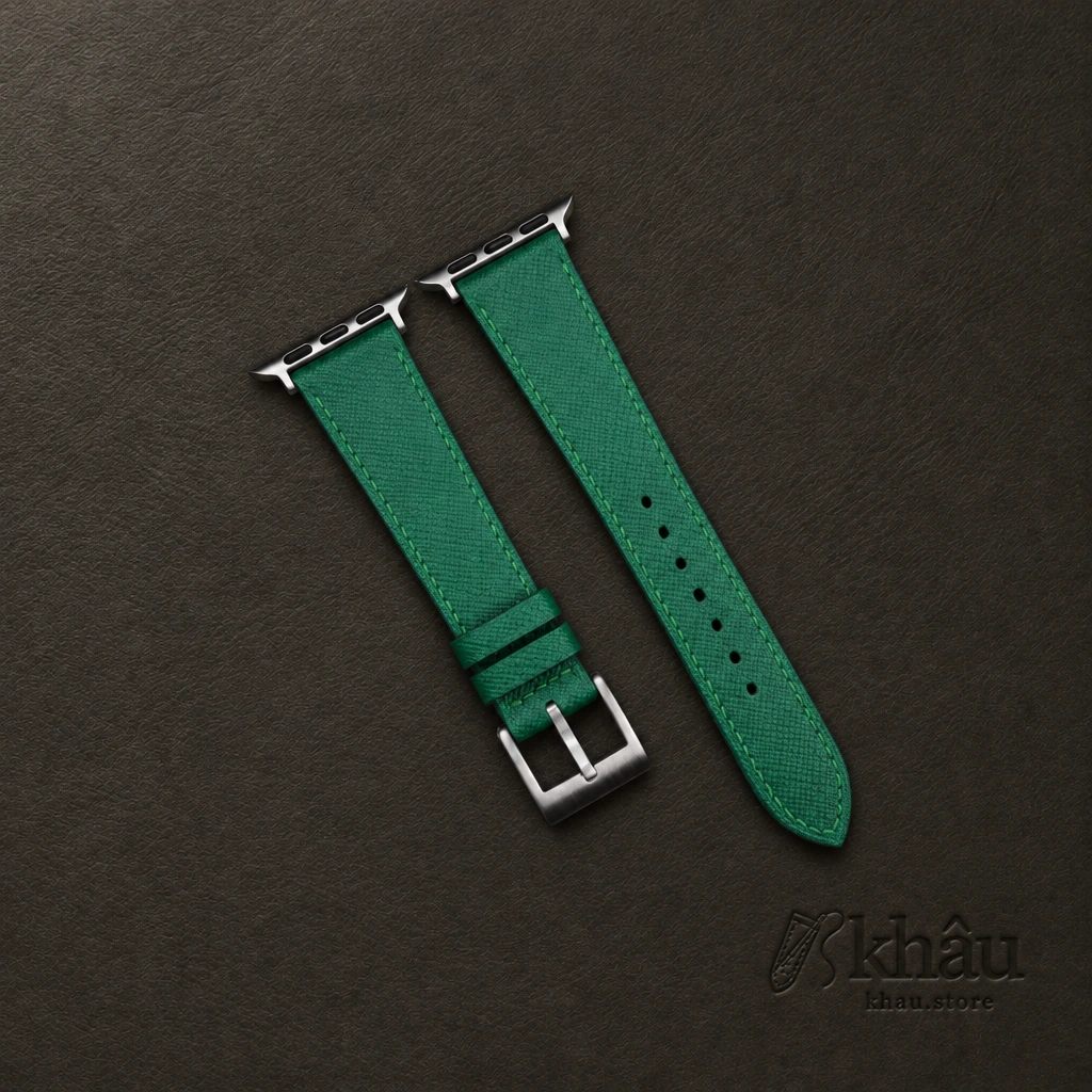 Green Saffiano Leather Apple Watch Band — front view