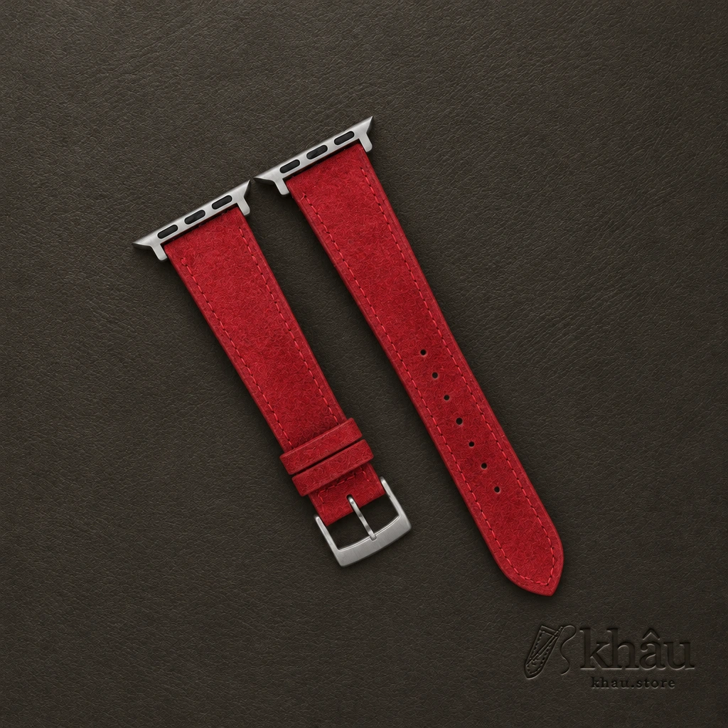 Red Suede Leather Apple Watch Band — front view