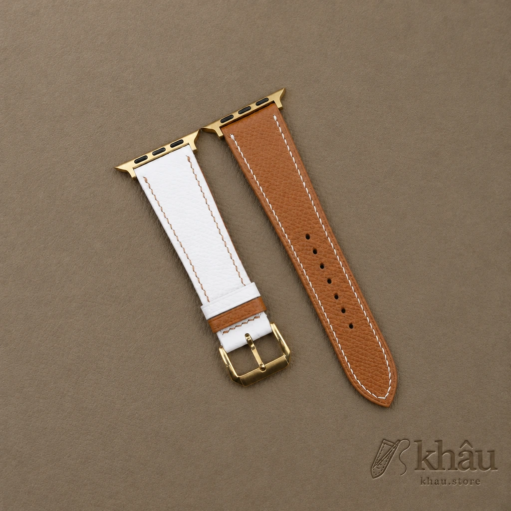 White Brown Epsom Calf Leather Apple Watch Band — front view