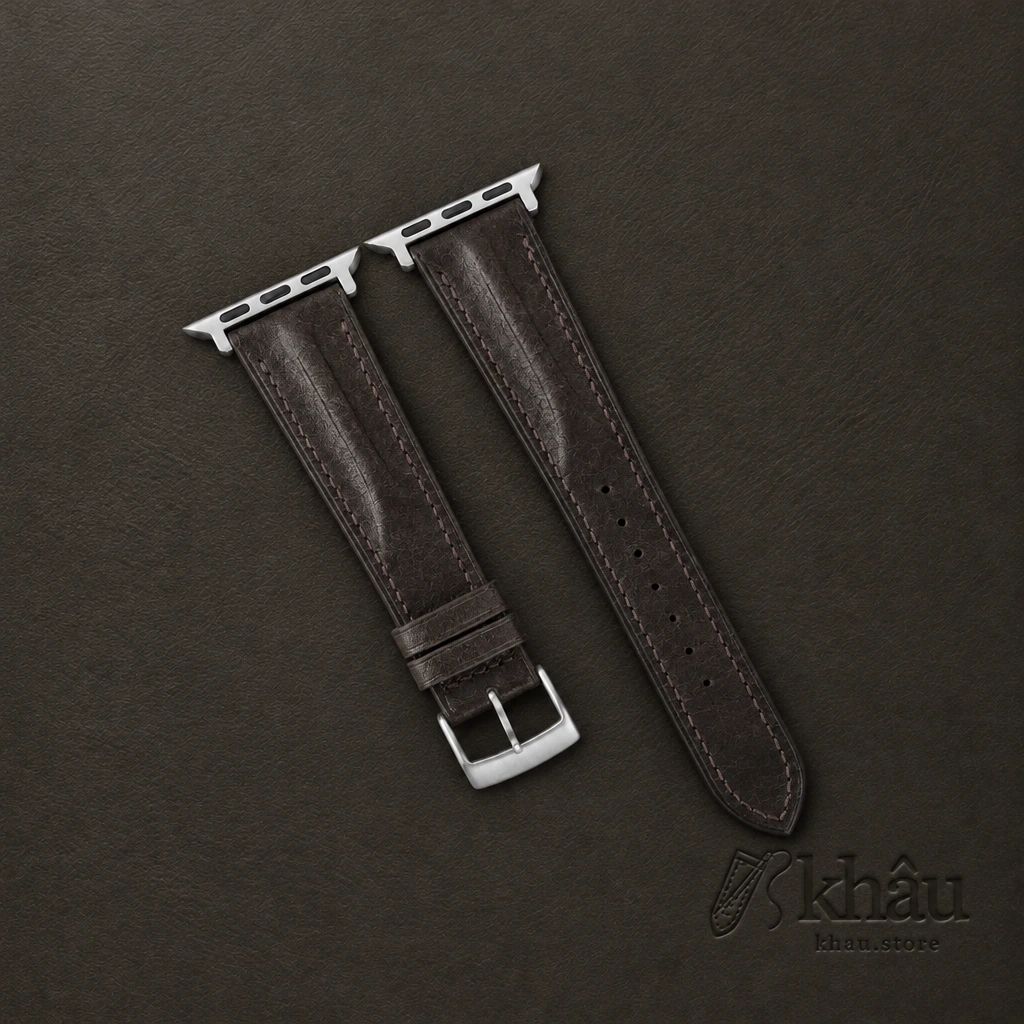 Single Padded Umber Brown Habana Leather Apple Watch Band — front view