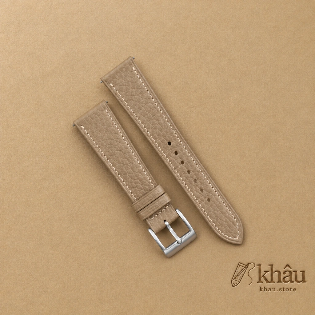 Taupe Togo Leather Watch Strap — front view