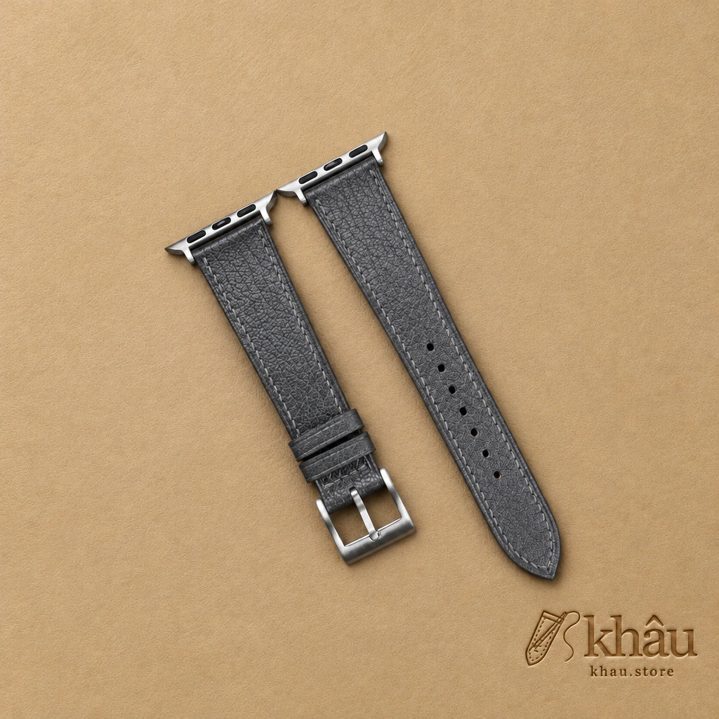 Dark Grey Alran Chevre Sully Leather Apple Watch Band — front view